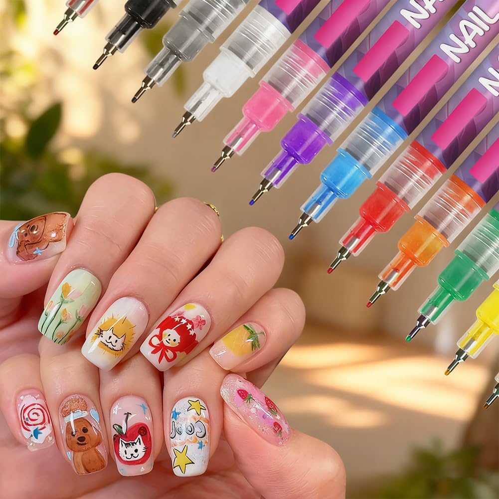 Zestaw pisaków do paznokci, 12 kolorów, pisak do paznokci DIY do rysowania linii, graffiti do nail art, narzędzia do manicure, wodoodporny, szybkoschnący, 3D Nail Art Pen, pisaki do lakieru do