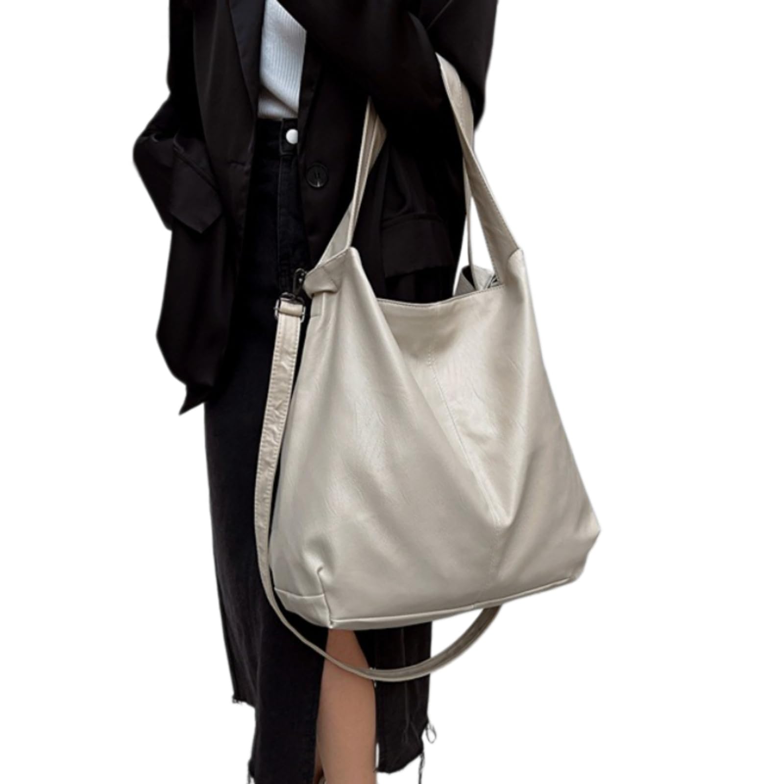 Kosmetiktasche Frauen Weiche Leder Stil Tote Tasche, Große Kapazität Retro Schulter Handtasche, Pendler Crossbody Tasche Für Den Einkauf Täglich-beige