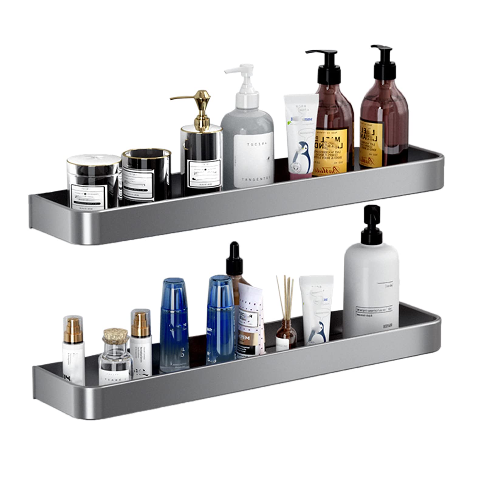 Bathroom Shelf Self Adhesive Shower Shelf No Drilling Wall Mounted Shower Caddy Anti-Rust Space Aluminum for Toilet Bathroom