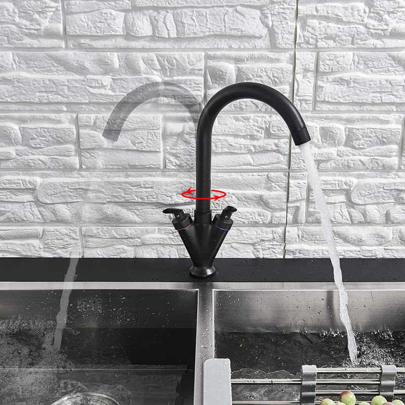 Rubinetto per lavello da cucina per bar Agriturismo commerciale, rubinetti per lavello da cucina per bagno, rubinetti per lavabo da cucina a doppia maniglia in nichel spazzolato, miscelatore per acqua