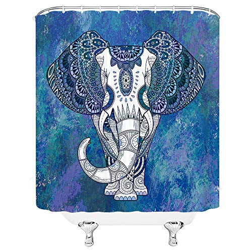 Boyian Elephant Shower Curtain Mandala Indian Animal Boho African Wildlife Blue Ethnic Watercolor Abstract Art Bathroom Decor Curtains With Hook 70X70 Inch #TOP1