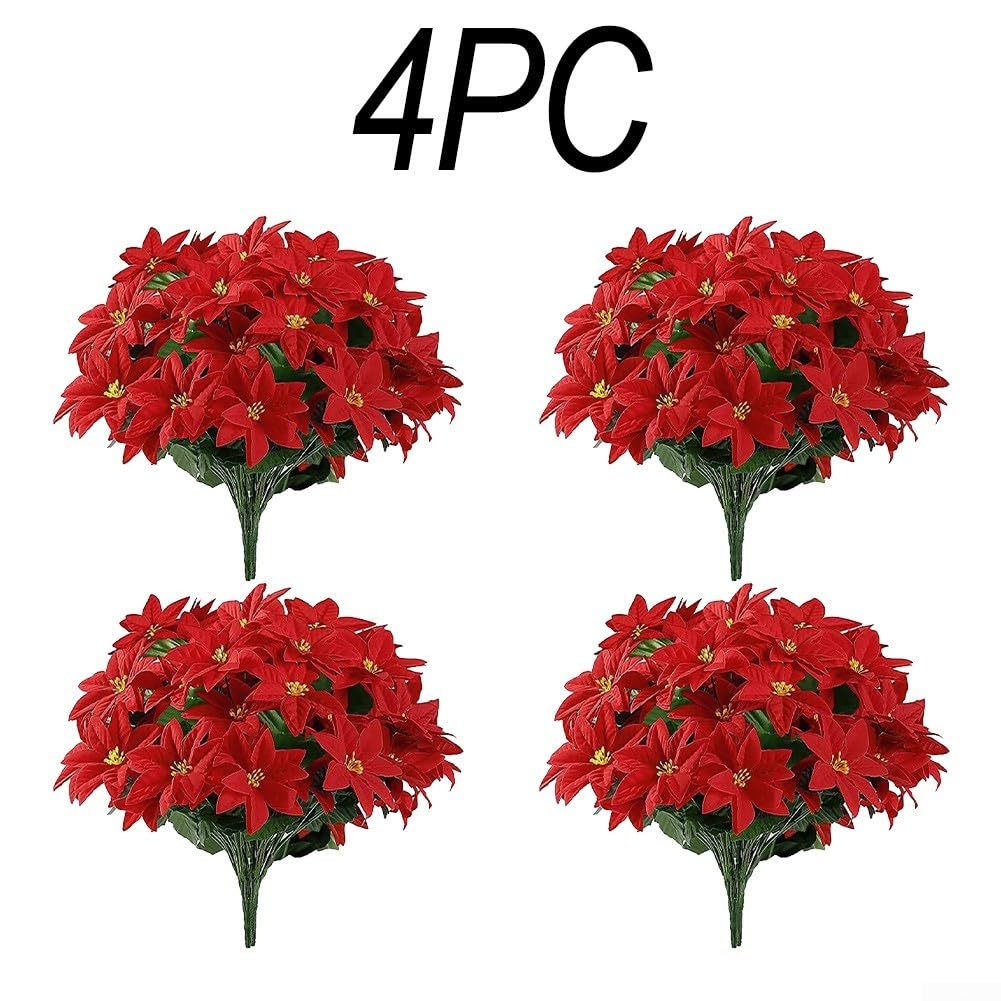 4 künstliche rote Weihnachtsblumen für Veranda, Garten, Innen- und