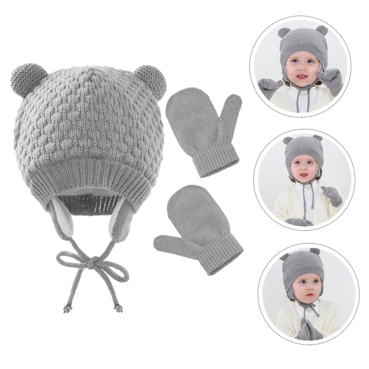 GALPADA 5 Set Berretto per Bambini Cappellino da Bambino Cappello Lavorato a Maglia Antivento Cappelli per Bambini Caldo Cappello da Bambino Cappello in Maglia per Cotone Grey