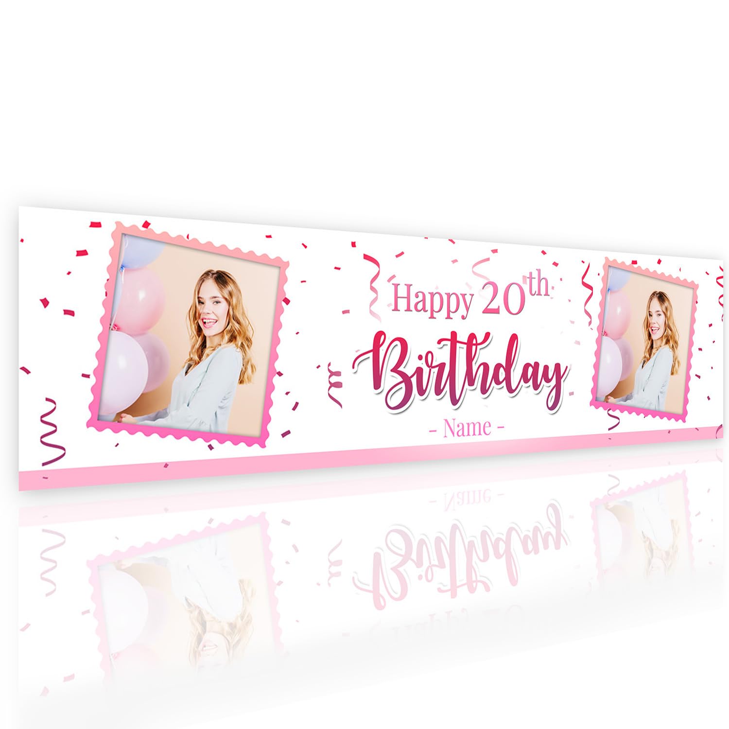 Personalised Happy Birthday Banner 3ft x 1ft Custom Photo Name Age 16th 18th 21st 30th 40th 50th 60th Poster Kids Party Gift Banner Decoration for Her Printed Backdrop for Him (Pink)