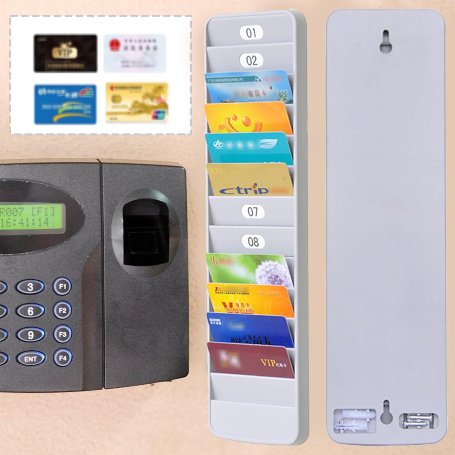 Porta Carte Di Credito a Parete, Portacarte a Muro, Supporto Da Parete per Carte Di Credito, Supporto Da Parete per Carte Dipendenti,12 Slot per Carte, Rimovibile, per Ufficio e Famiglia