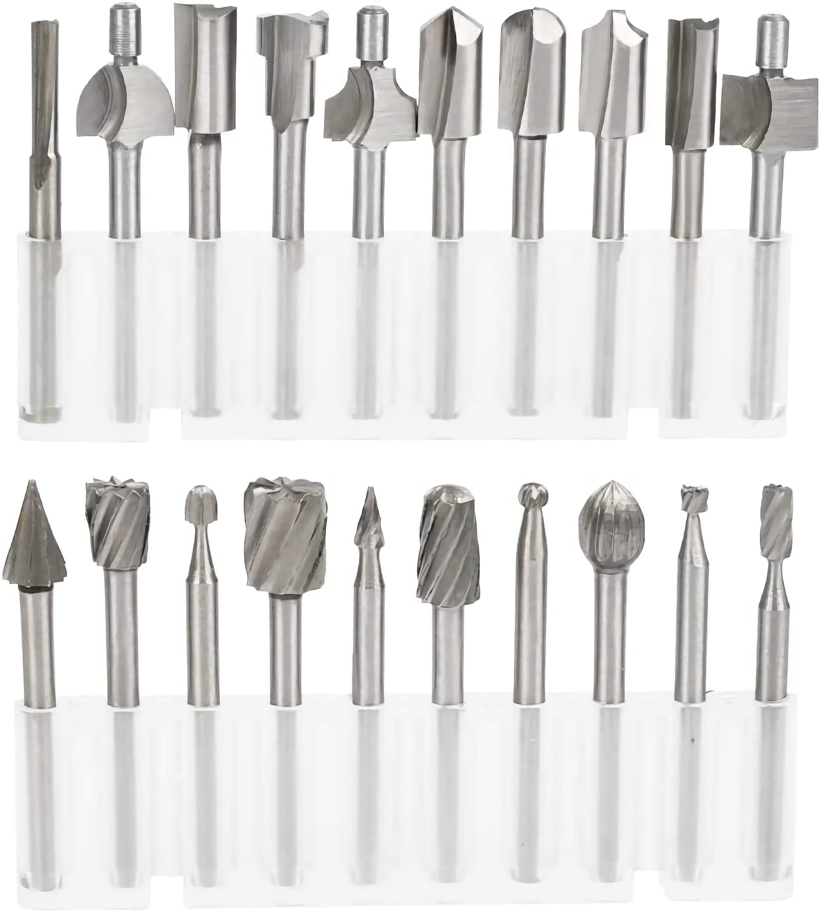 Router Carbide Engraving Bits Set Professional Rotary Cutters High-Speed Steel Milling Bits for DIY Woodworking, Carving, Engraving, Drilling-1/8"(3mm 20Pcs)