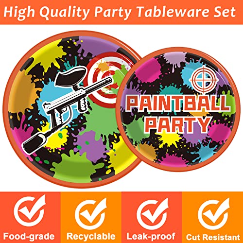 image for Wiooffen 96 Pcs Paintball Birthday Party Supplies Neon Glow Tableware 