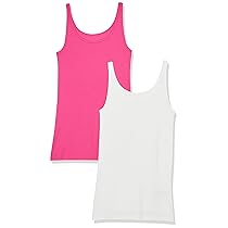 Amazon Essentials Canotta Slim con Spalline Sottili Donna, Pacco da 2, Bianco, Rosa Scuro, XXL