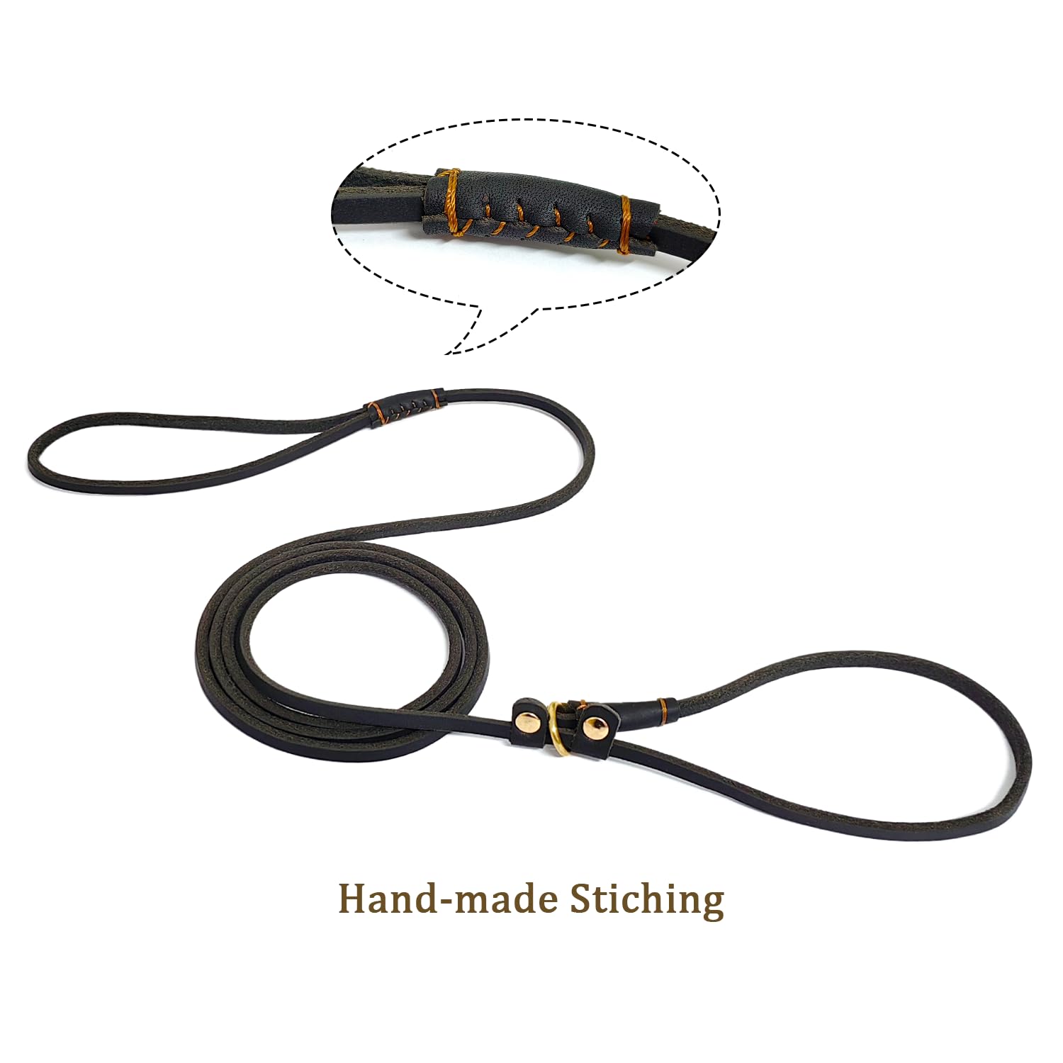 LWBMG Real Leather Slip Lead - Adjustable Dog Training Leash, Soft Genuine Leather for Small Dogs 5.6 ft x 1/5 inch Black - Image 3