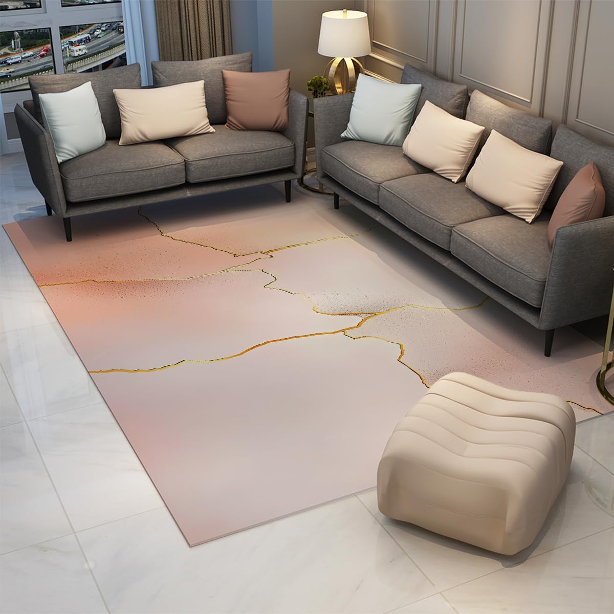 Minimalistyczny 180 x 250 cm Dywany Styl skandynawski Gradient Marmurowa Tekstura Żółty Krakielowany Nadruk Cienki Dywan Zmywalny Do Studium Salon Sofa