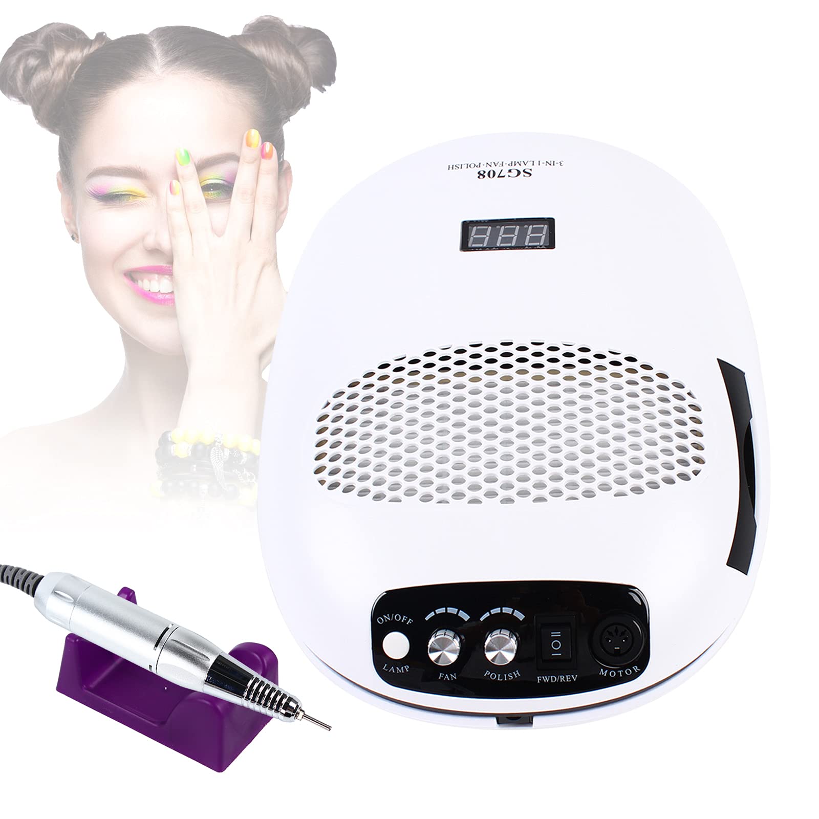 Multifunktionale Nagellampe LED-Nagellampe 140 W 35.000 U/min Staubabsaugung 6 Schleifköpfe 0-99 Sek. Timer für Nagelstudios und Heimanwender