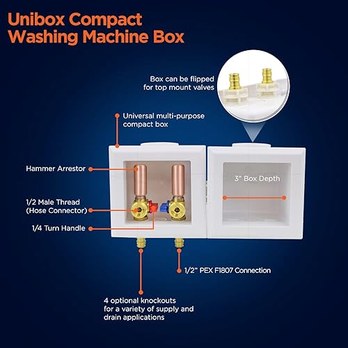 Miniatura 7 de Highcraft TC342-SI - Caja de salida de lavadora doble entrelazada con pararmartillos, prensa de 12 pulgadas, ABS blanco