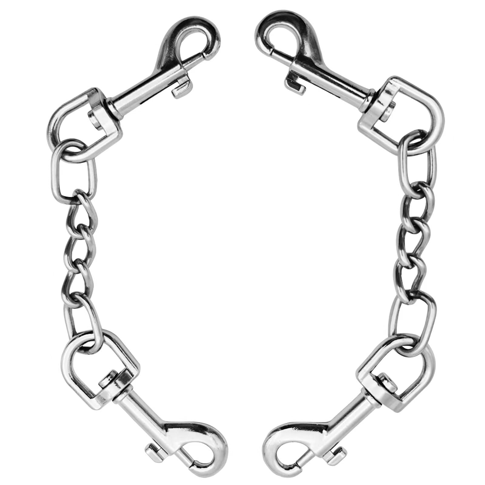 Dog Collar Safety Clip Metal Clasp Double Ended Connector Chew Proof 2 Pack Back up for Prong Collar Pet Harness Leash Necklaces Dog Strap Lead Carabiner Heavy-Duty Chain 8 inch, Silver