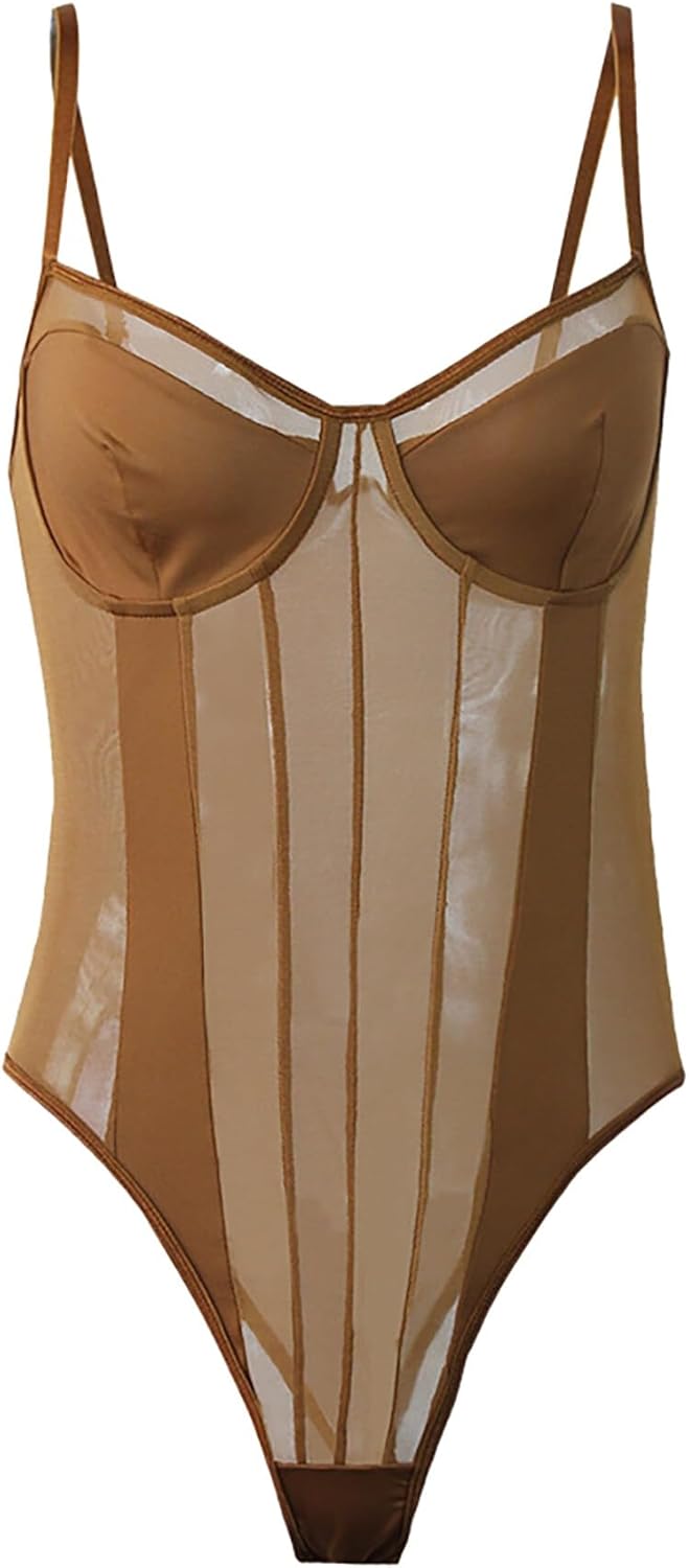 Women's Sexy Rhinestone Bodysuit Sheer Mesh Shaping Backless
