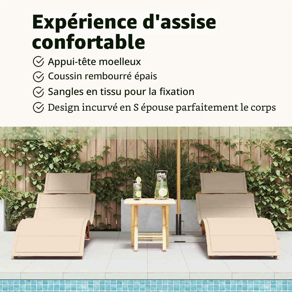 vidaXL Transat 2 pc Bois d'Acacia Massif Beige
