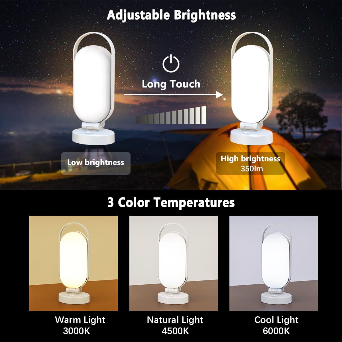 Hapfish Rechargeable Solar Camping Lantern, 5000mAh Battery Powered LED Lights, Dimmable Foldable Waterproof Camping Essentials, Lamp for Power Outages, Camping Gear, Hurricane, Emergency, Indoor