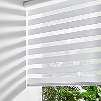 Persilux Cordless Zebra Blinds 34x64 White - Dual Layer Light Filtering Shades, Free-Stop, Child-Safe, Easy Install for Bedroom Home