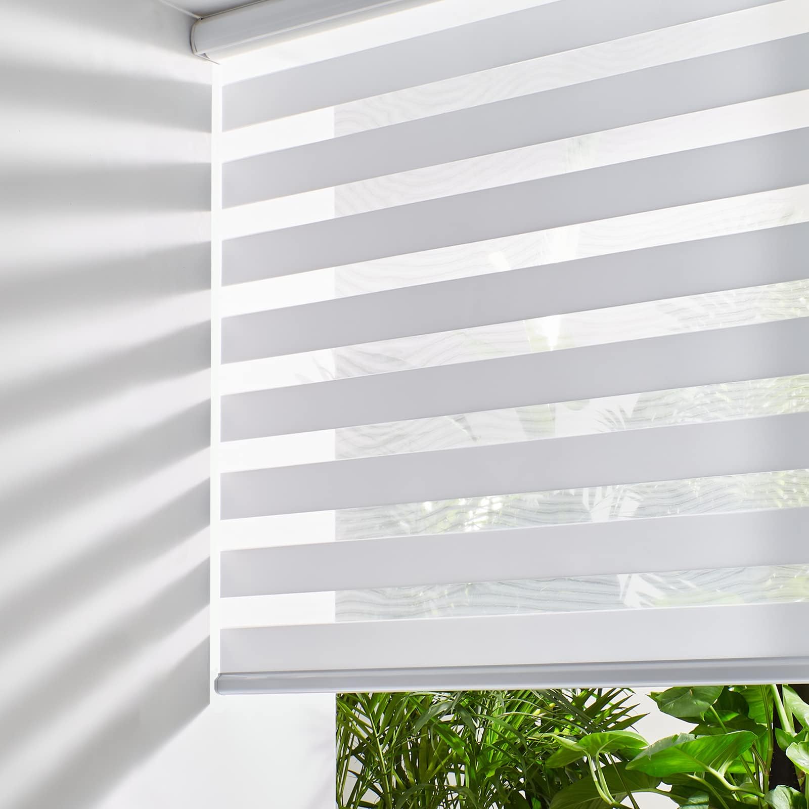 Persilux Cordless Zebra Blinds for Windows Free-Stop Window Blinds (30" W X 72" H, White) Dual Layer Light Control for Day and Night, Light Filtering Sheer Shades for Home, Bedroom, Easy to Install