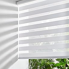 Joydeco Cordless Zebra Blinds for Windows, Dual Layer Light Control Window Blinds with Light-Proof Aluminum Cover, Free-Stop Roller Shades for Home & Office (Coffee,33" W x 75" H)