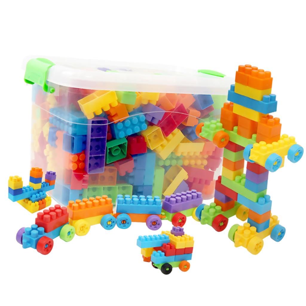 ARIZON ENTERPRISE 100+Pcs Toy Building Block Set With Storage Container | Fun DIY Educational Toy For Kids | Creative Learning & Puzzle Assembly Shapes | Durable Multicolored Toy Set For Ages 3+