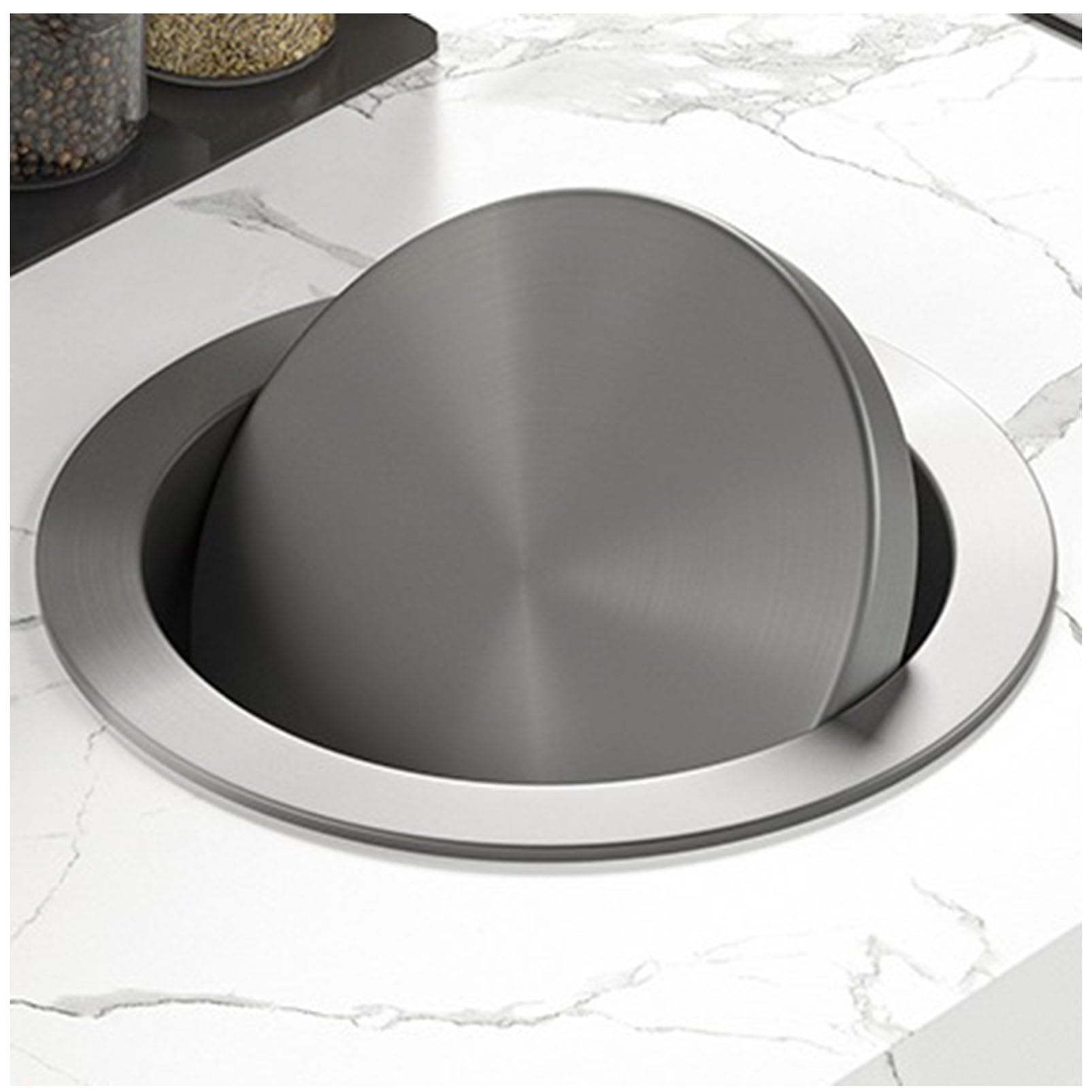 Wbudowana pokrywa kosza na śmieci, z klapką ze stali nierdzewnej, zsypu, okrągła, biała średnica 252 mm(Diameter 252mm)