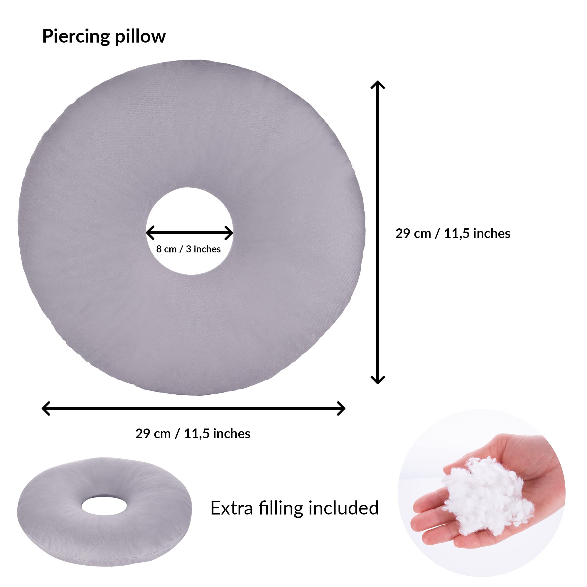 ODOXIA Cuscino Per Piercing | Sollievo Dal Dolore All’orecchio | Cuscino Per Fianco | Imbottitura Regolabile | Cuscino Ciambella | Cuscino Con Foro Per Orecchio | Piercing Pillow (Grey)