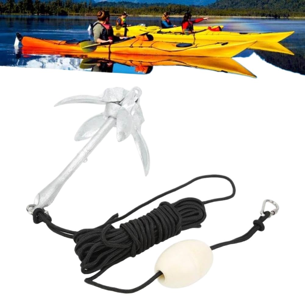 Ancla Plegable de 4 Dientes, 3,5 Libras, con Kit de Cuerda de 25 pies, portátil, Compatible con veleros Marinos, Kayak, Canoa, embarcaciones