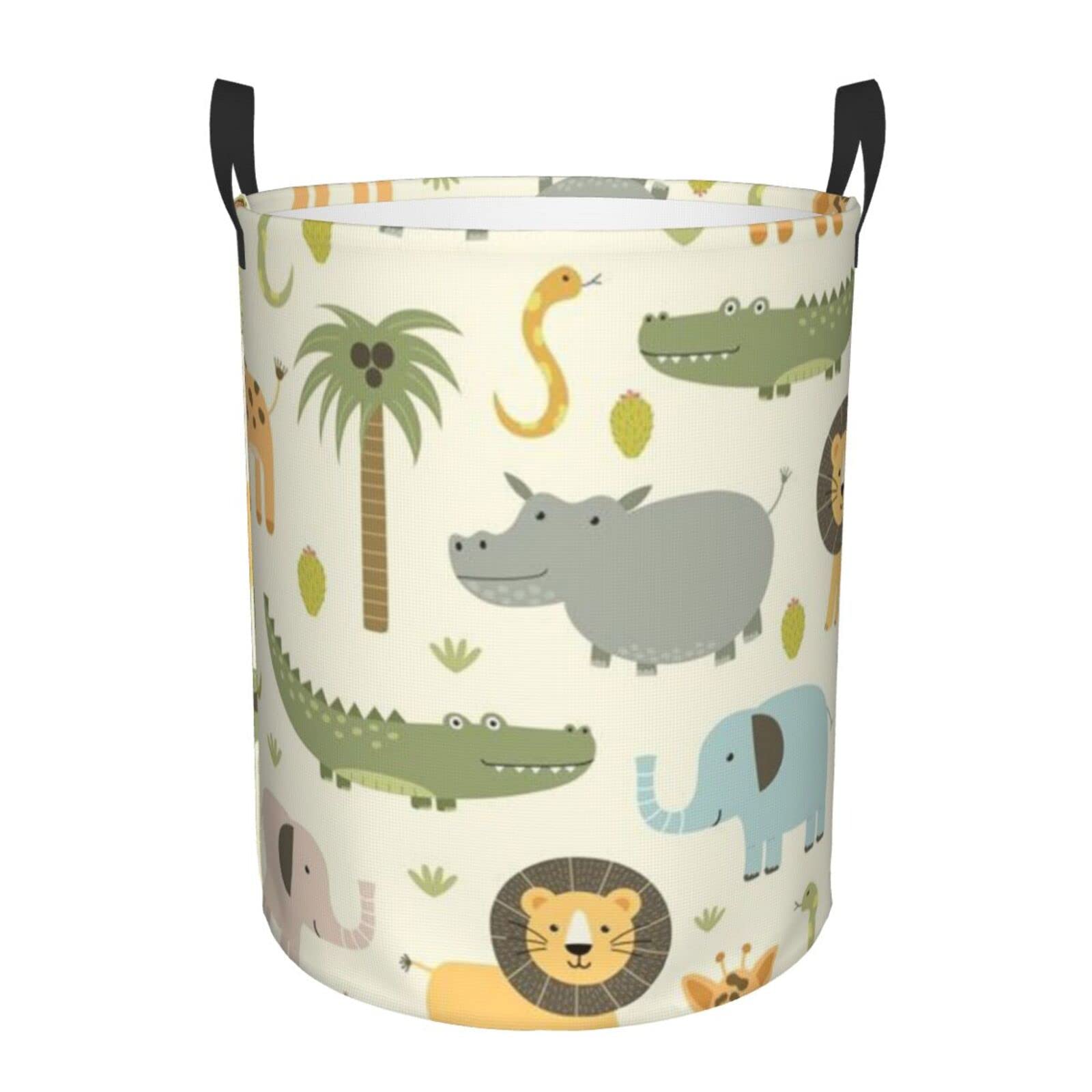Vduck Black Large Laundry Basket Safari Animals Washing Basket Collapsible Storage Basket Freestanding Tall Clothes Hamper Foldable Washing Bin For Toys Bedroom