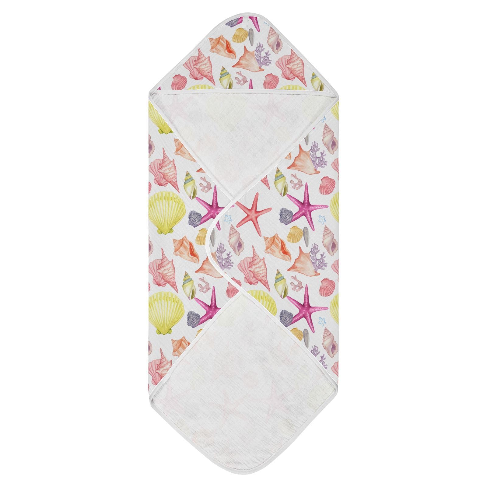 Msyxl Seashell Scatter Hooded Towel - Ultra Soft & Absorbent Muslin Cotton Bath Towel for Babies, Toddlers, Newborn - Boys & Girls Essential 35