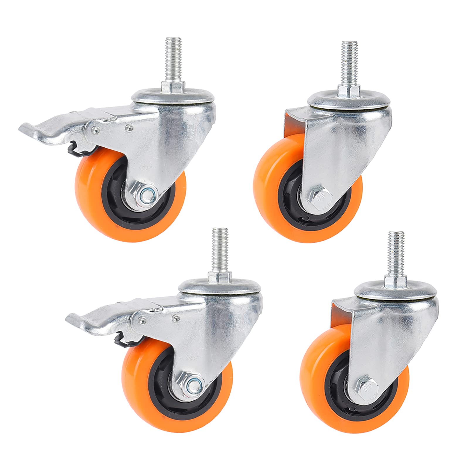 GYRAZXS 75mm Heavy-Duty Trolley Cs with Brake M12 x 30mm Threaded Rod Quiet Swivel Wheels for Moving Furniture Each Wheel Load Capacity 90kg 4-Pack Transport Rollers