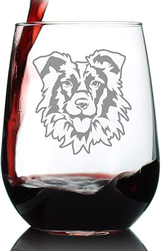 Border Collie Stemless Wine Glass - Cute Dog Themed Decor and Gifts for Moms & Dads of Border Collies - Large 17 Oz