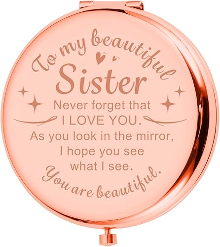 Regalos de cumpleaños para hermanas, espejo compacto para mujeres, hermanas, hermanas, hermanas, mejores amigas, espejo de maquillaje pequeño de