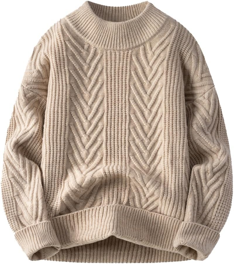 Men's Sweater Winter Loose Solid Color Knitted Bottom Sweater Autumn and Winter Warm Linen