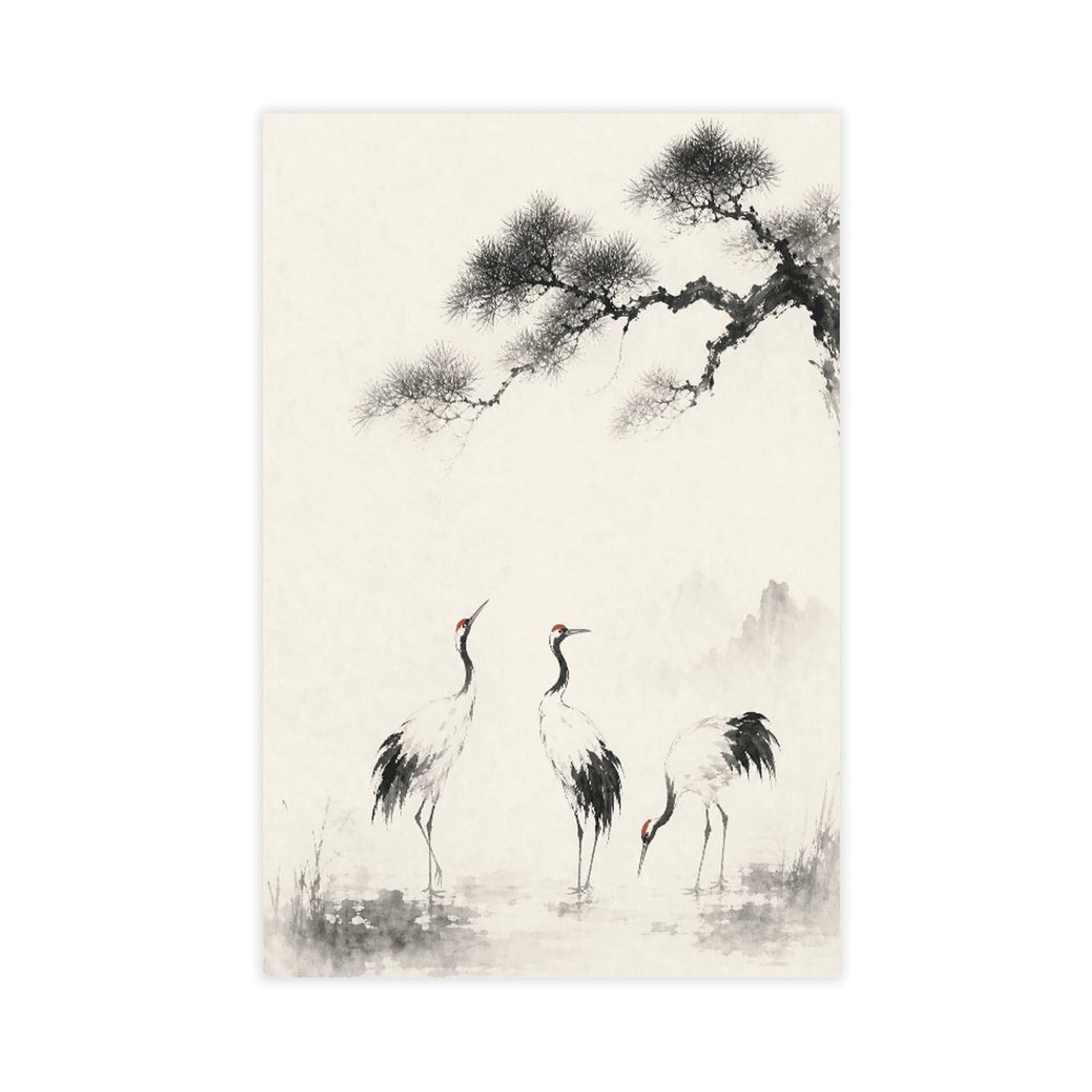 H3b8u2y5 Unframe-Style-9 Cranes In Mist Canvas Wall Art, Gongbi Painting Sofa Area