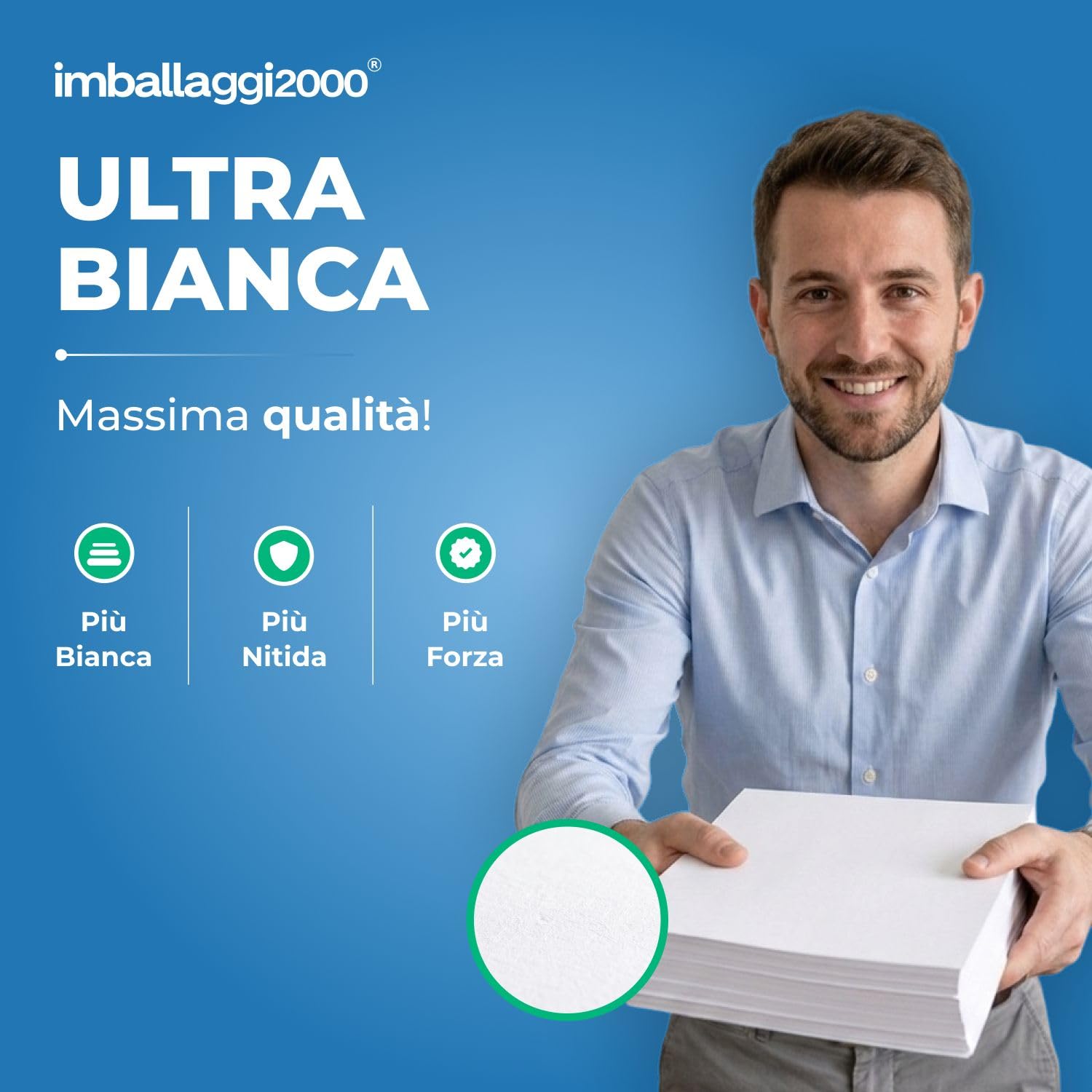 IMBALLAGGI 2000 – Pallet Carta A4 per Stampanti, 180 Risme da 500 Fogli, 90.000 Fogli, Carta A4 di Alta Qualità per Ufficio, Fotocopiatrici e Stampanti, Formato A4, 80 g/m²