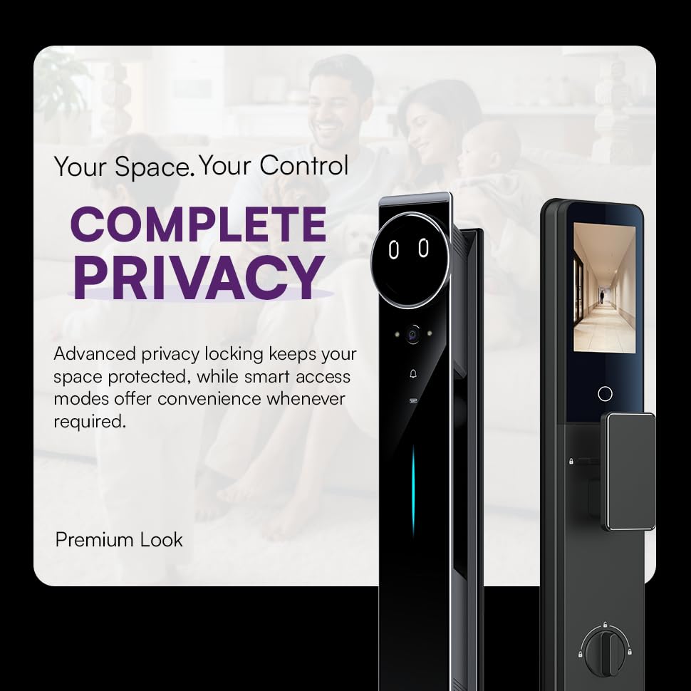 Image of Shield Supreme AI Smart Door Lock with Video & Night Vision, 10 Ways Unlock - Face, Palm, Fingerprint, RFID, PIN, App & Video Call, Alexa & Google Home Compatible Smart Lock for Home & Office