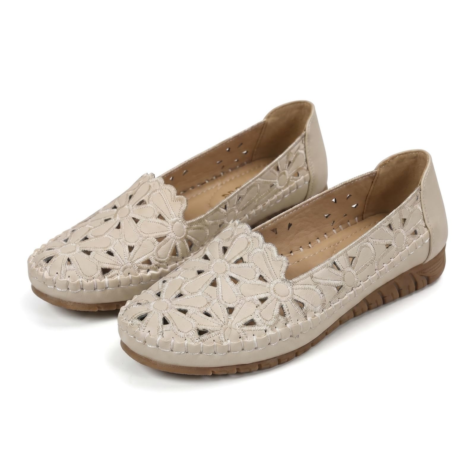 Scarpe casual da donna, comode, leggere, alla moda, con intaglio, ballerine floreali da donna, mocassini ortopedici larghi e mocassini