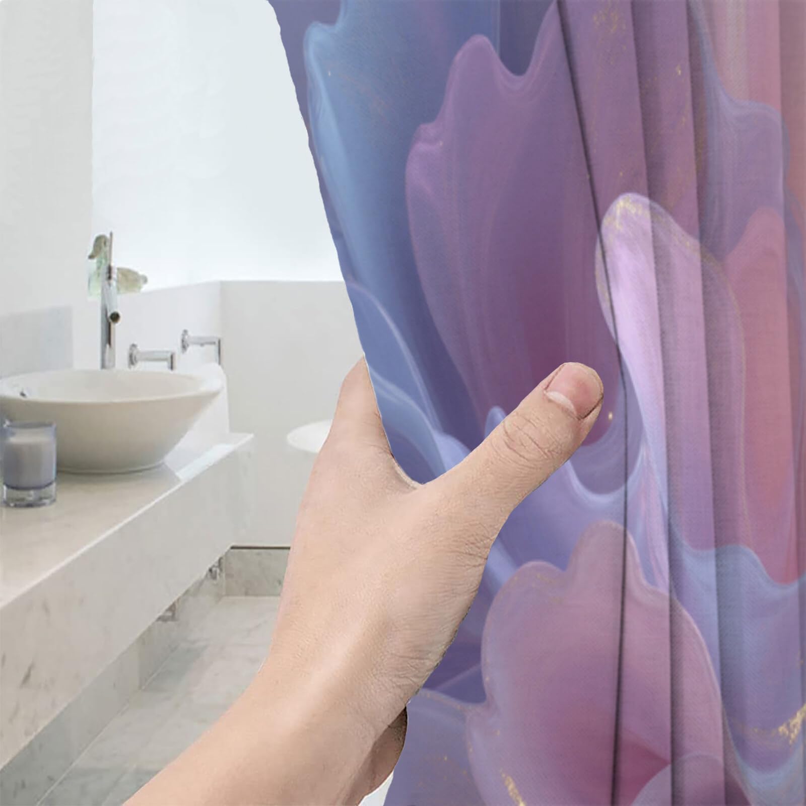 Rideau Douche,Rideau Baignoire Lavable en Machine Rideaux Douche Tissus Lavable Rideau De Baignoire Lavable pour Salle De Bain Domicile Baignoire Famille,Fleurs De Ligne,