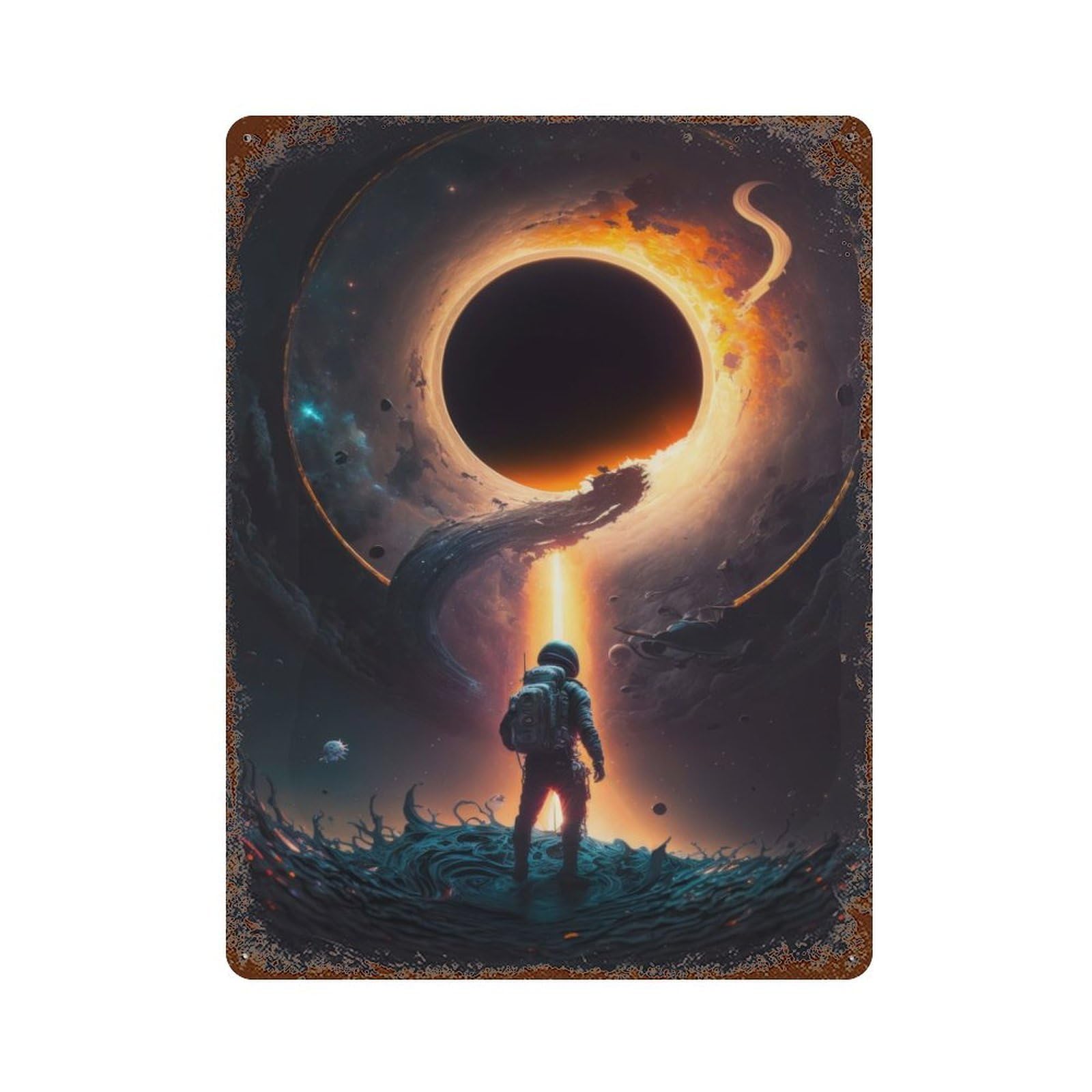 Black Hole V6 Vintage Rust Metal Sign 15.7"x11.8", Classic Wall Plaque for Basement, Hobby Room And Garage Decor