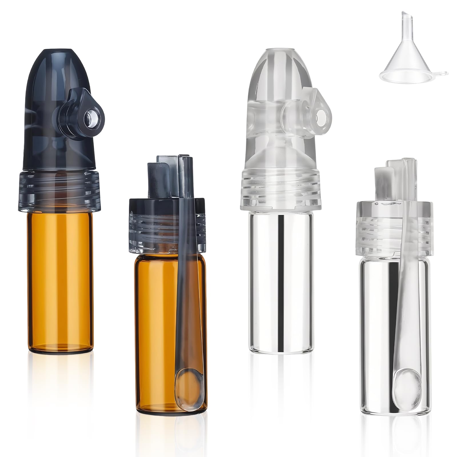 Pot a Epices, 4 Pièces Pot Epices Verre, Verre Récipient à Épices, Brun et Blanc Outils pour Épices en Poudre, avec Petit Entonnoir, pour le Camping et les Voyages