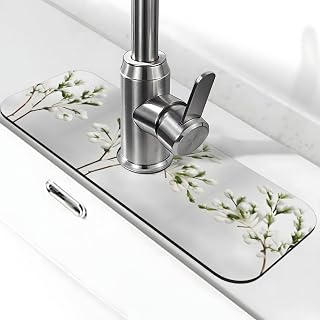 Protector contra salpicaduras de fregadero de cocina con estampado de ramas verdes naturales, tapete de secado absorbente, tapete de fregadero, para grifos de cocina, encimeras