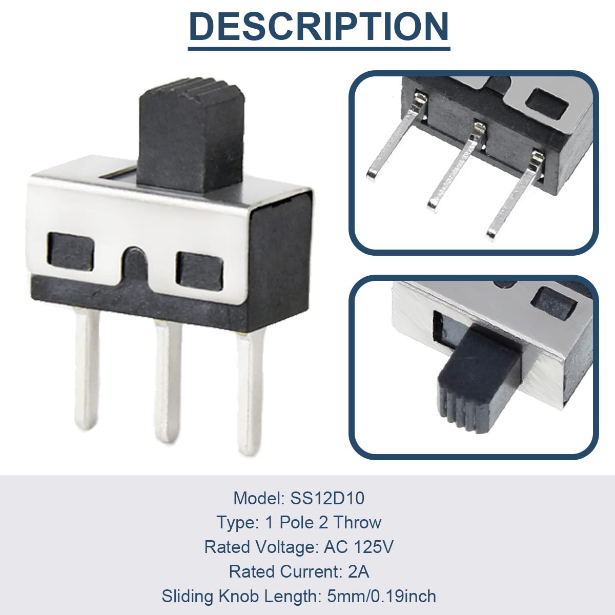 Lot De 100 Interrupteurs à Glissière Verticaux SPDT 1P2T 2 Positions 3