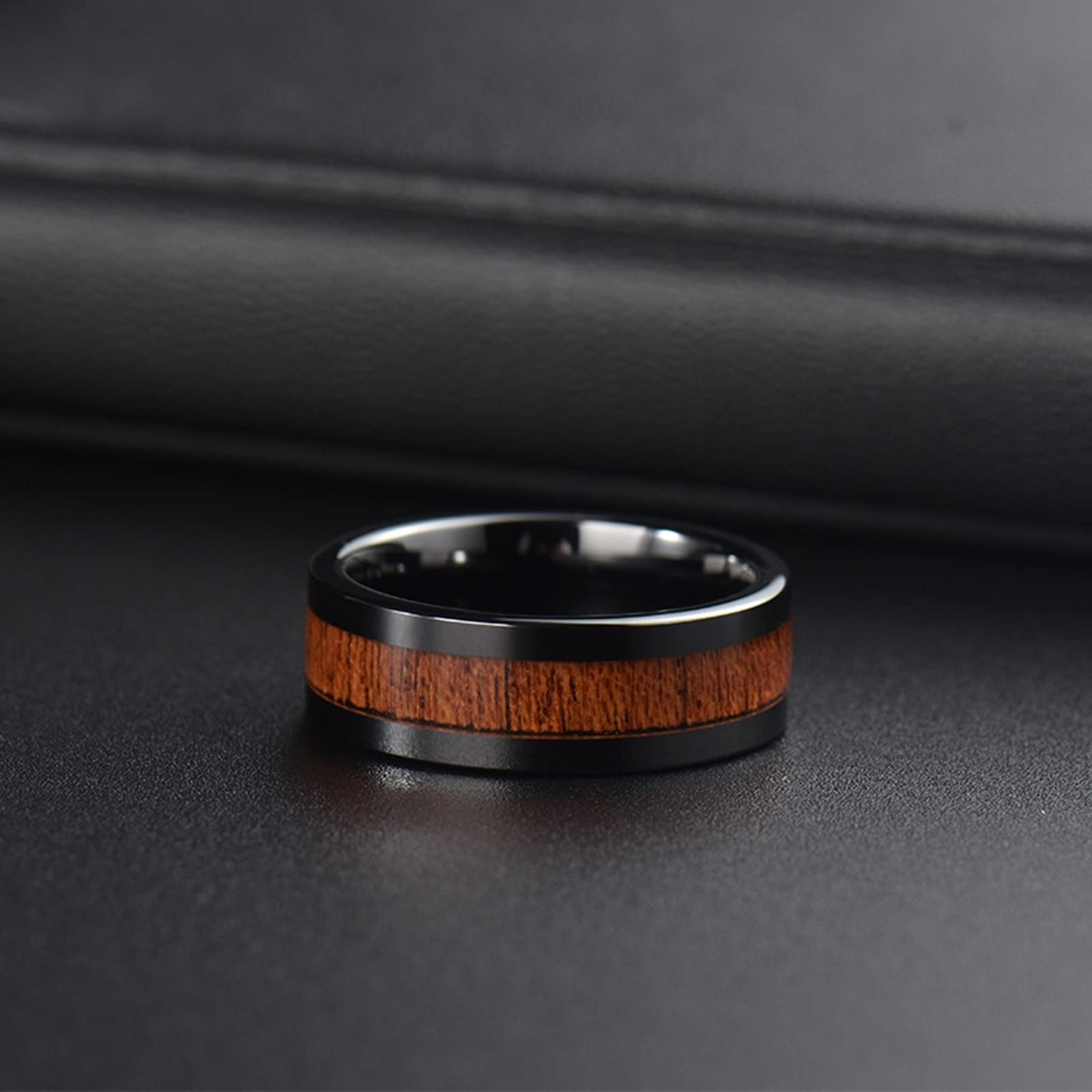 Collares a juego de San Valentín, collar de promesa de pareja, collar de tungsteno para pareja, 8 mm, anillo negro, incrustaciones de madera, regalos para mujer