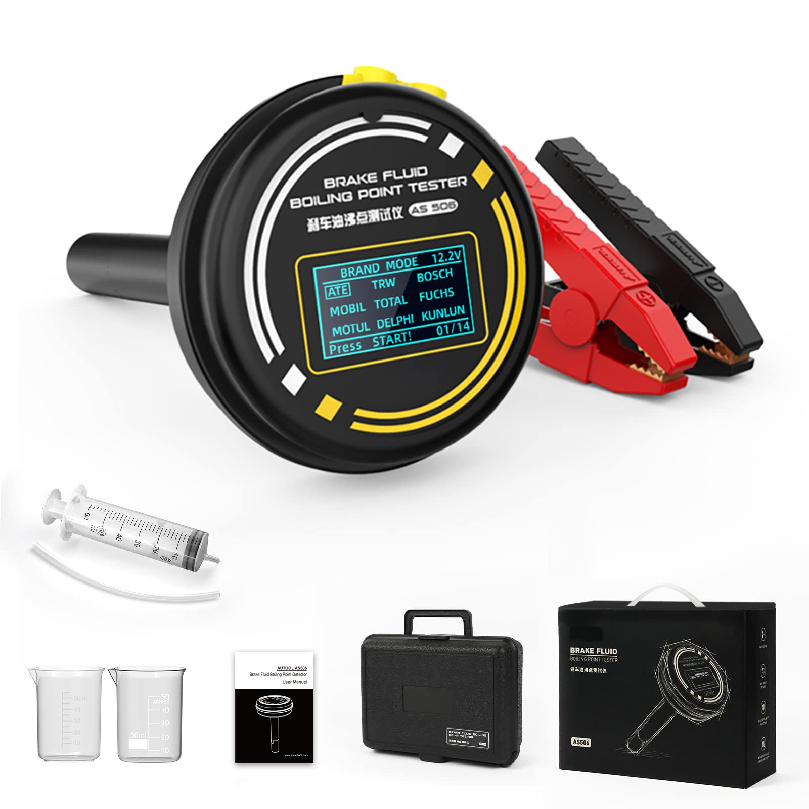 Strumenti per sistemi frenanti per autoveicoli a doppia modalità AS506 Rilevatore del punto di ebollizione del liquido freni per DOT 3, DOT 4, DOT4+, DOT 4 ESP, DOT 5, DOT5.1, DOT5.1ESP, ENV4, ENV6