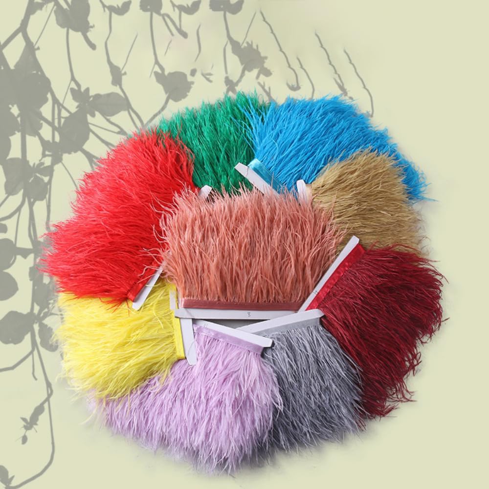 3 metri di piume di struzzo, nastro di piume di struzzo, 8-10 cm di larghezza, con frange per cucire, sciarpa fai da te, copricapo, carnevale, feste, Halloween, Natale, costumi, colore marrone