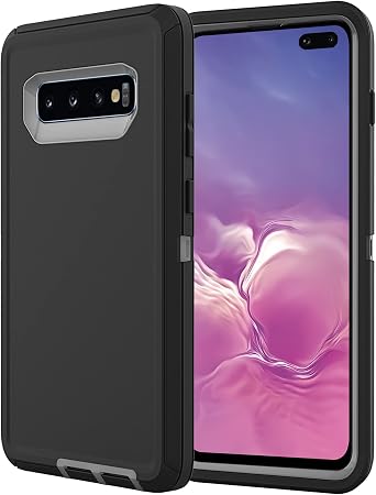 Samsung Galaxy S10 Plus Case - Dropproof Shockproof, Rugged Heavy Duty Protective for 6.4 Inch Black/Gray