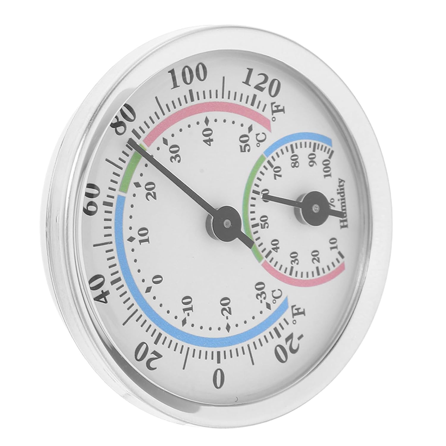 Aluminum Alloy Compact Analog Hygrometer and Thermometer Gauge with Silver Dial Ring, Portable Temperature and Humidity Monitor for Home, Office, Car, and Patio Use