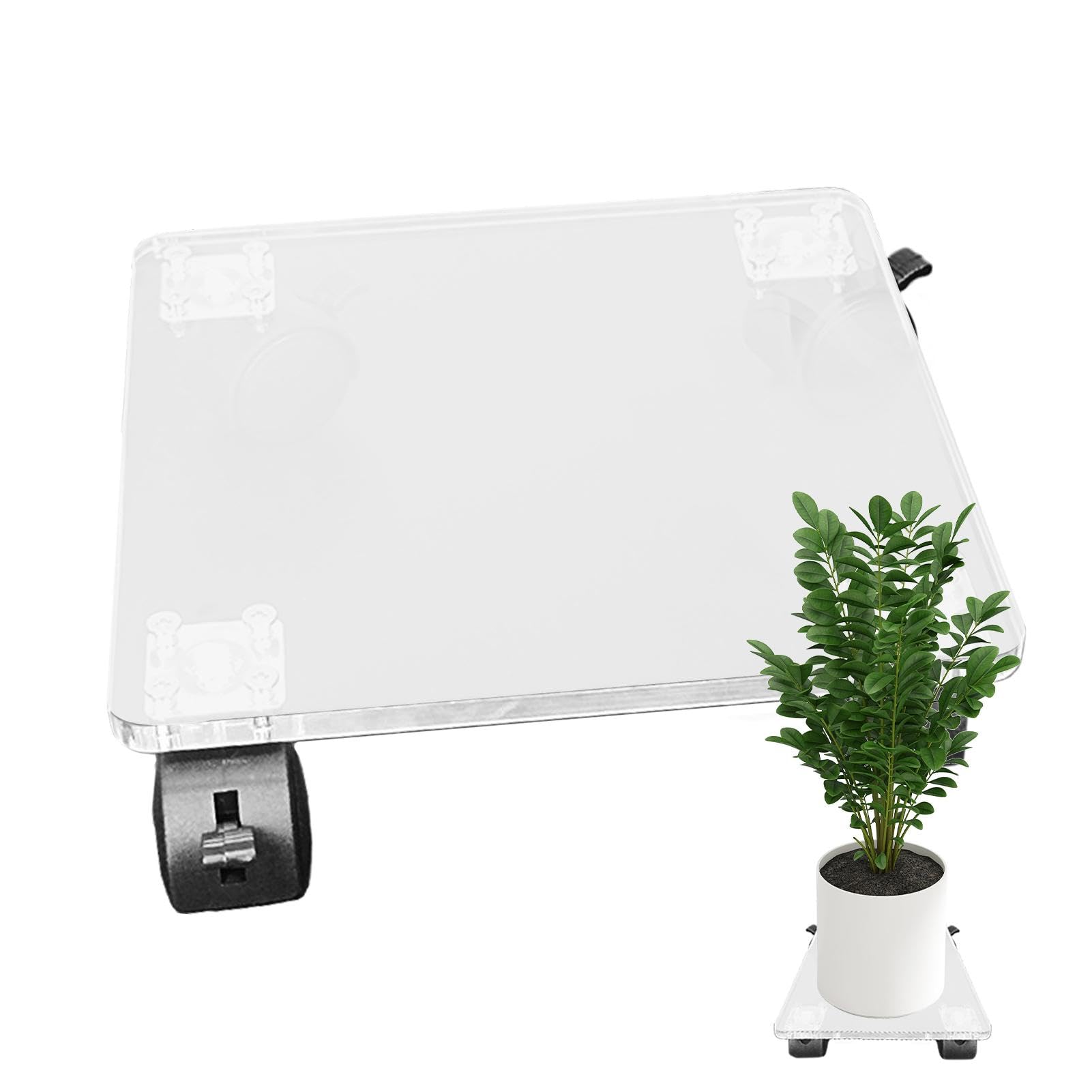 Support de plante à roulettes en acrylique transparent pour pot de fleur intérieur