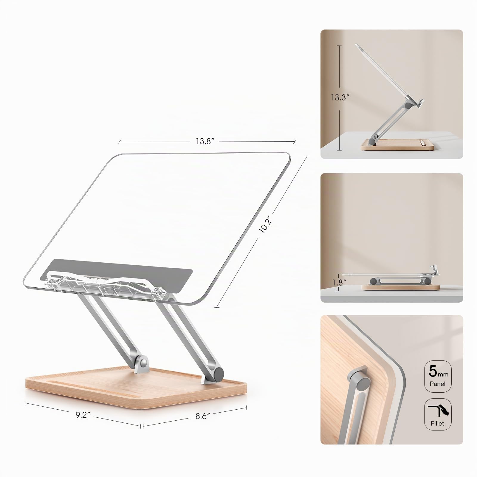 Soporte para Libros de Lectura, Atril Acrílico para Libros de Texto con Ranura para Bolígrafo, Ajustable y Plegable, Manos Libres, Compatible con Portátil y Tablet