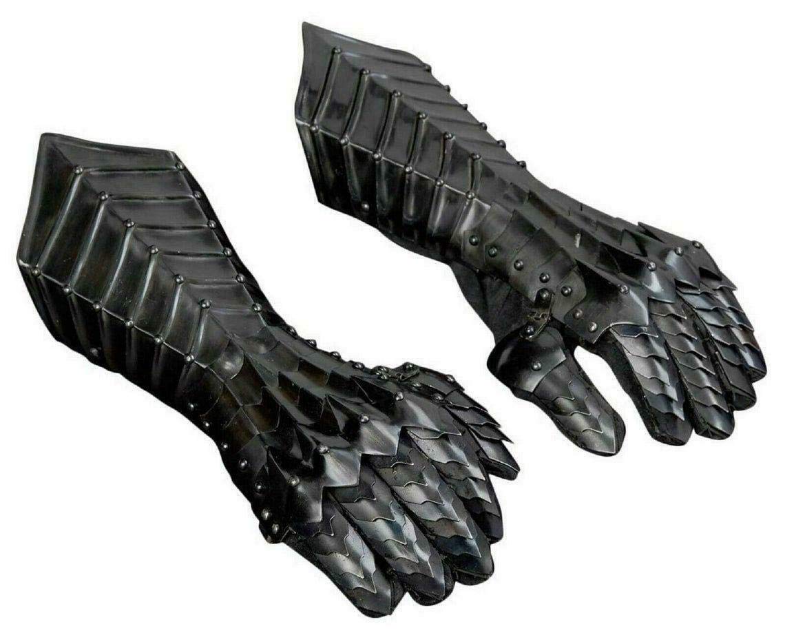 Mai Unisex Black Antique Nazgul Gauntlets Steel Medieval Armor Gloves ~ Crusader Larp Gauntlets, -Adult